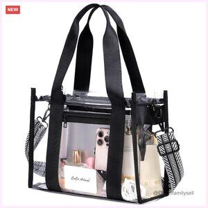 Large Clear Tote Bag with Outer and Inner Zip Pockets for Stadium Events